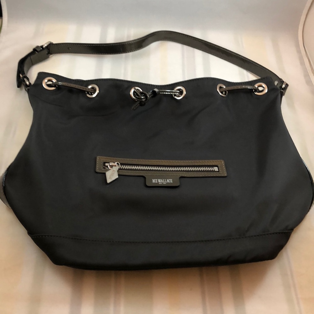 MZ Wallace bucket bag Steel gray & patent leather